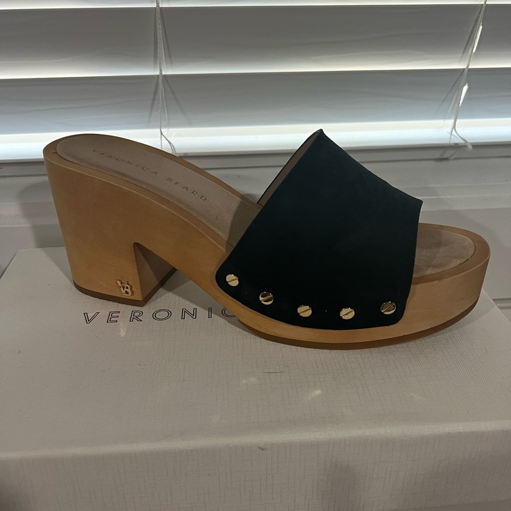 Veronica Beard Women’s Black Suede Hannalee Wooden Clogs